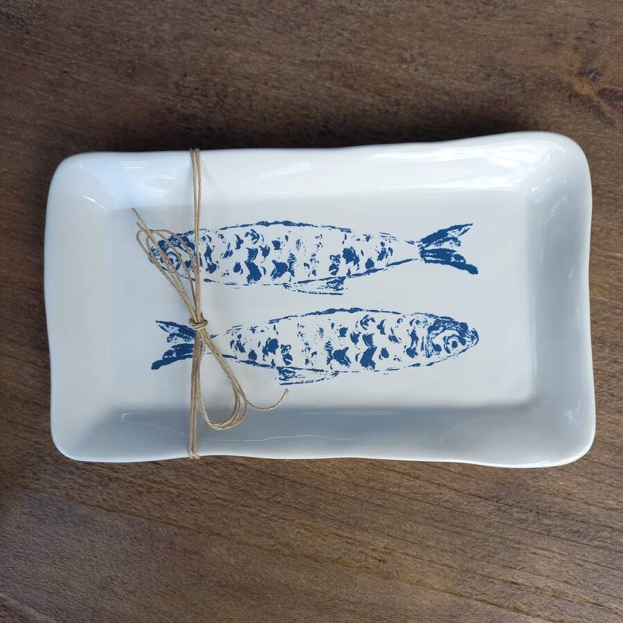 Objets de Bibi - Batela Vassoio in ceramica con raffigurazione due pesci blu